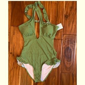 Retro style one piece halter top swimsuit